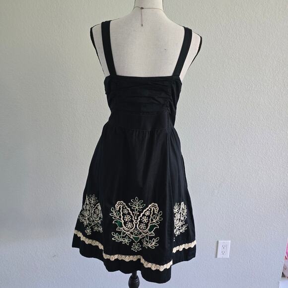 Anthropologie Y2K Black Embroidered Dress Sz 10 Zip Front Strappy Babydoll - Picture 4 of 12
